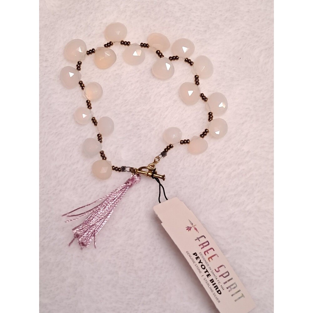 NEW Peyote Bird Moonstone Gemstone Beads Toggle Tassel Bracelet Sterling Silver